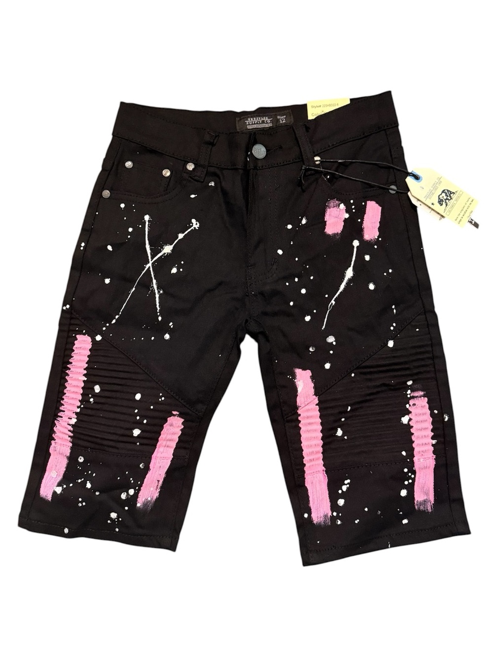 Trestles Supply Co Kids Paint-Splash Black Moto Shorts Size 12